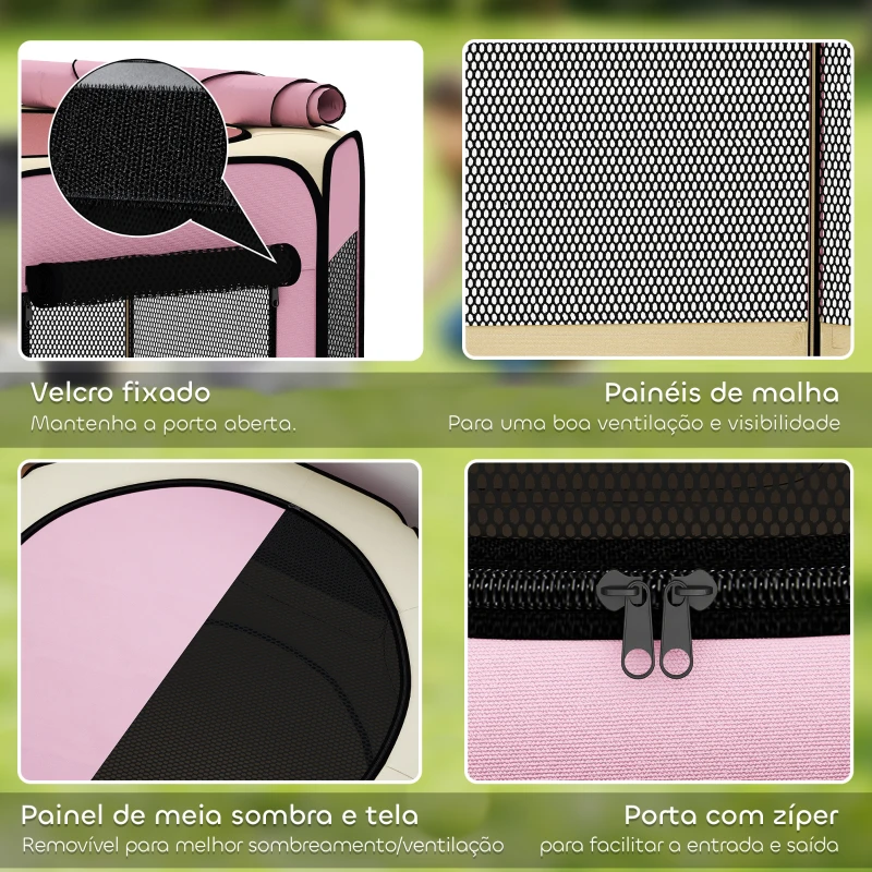 PawHut Parque Dobrável para Cães e Gatos Cercado Portátil para Animais Pequenos em Tecido Oxford Impermeável com 2 Portas Ø120x58 cm Rosa