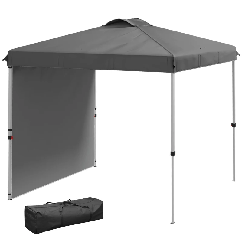 Outsunny Carpa Plegable de Jardín de 2,5x2,5 m con Altura Ajustable Anti-UV con 1 Pared Lateral y Bolsas de Arena Gris Oscuro