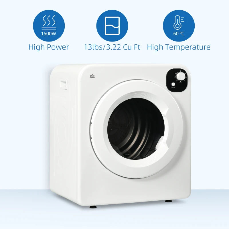 Vented Tumble Dryer, Portable Dryer with 7 Programmers, White