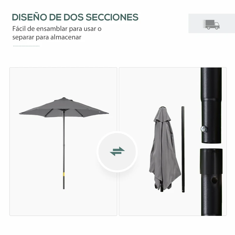 Outsunny Parasol de Terraza Exterior con Techo de Ventilación Poste Desmontable de Aluminio para Jardín Patio Gris Oscuro