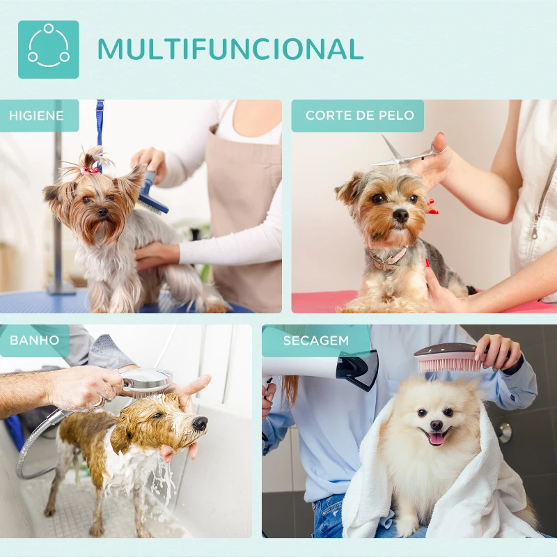 PawHut Mesa de Tosquia para Cães Dobrável com Braço Ajustável entre  60-104 cm e Bancada de Borracha Antiderrapante 81x48,5x80 cm Azul