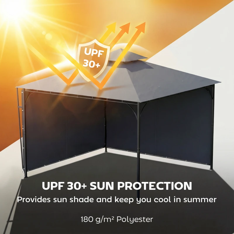 Outsunny Tuinpaviljoen 3,2x3,2 m stevig winterbestendig met uitschuifbaar dak, dubbel dak donkergrijs