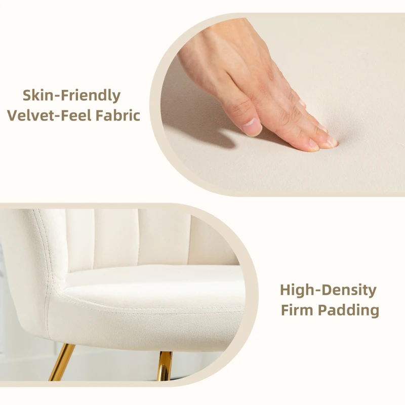 HOMCOM Velvet-Feel Lotus Petal Accent Chair - Cream White