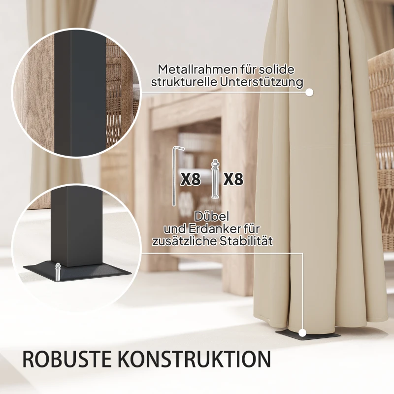 Outsunny Pergola 3 x 3 m Vrijstaande terrasoverkapping met schuifdak, 4 zijwanden UV-bestendig Beige