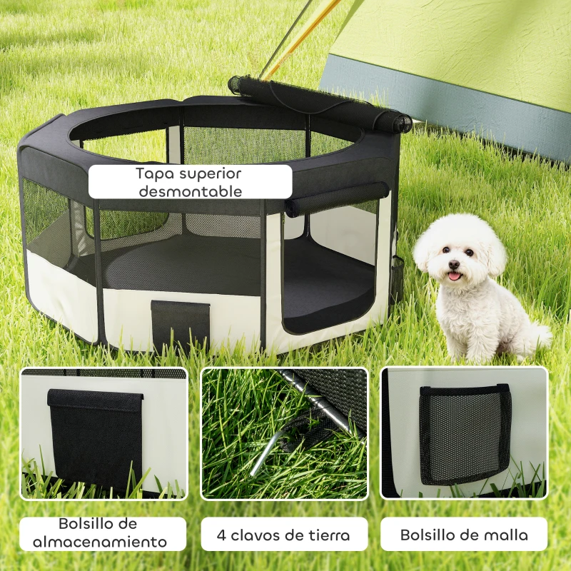 PawHut Parque Plegable para Perros y Gatos Corralito Portátil para Animales Pequeños Impermeable de Tela Oxford Ø90x41 cm Negro