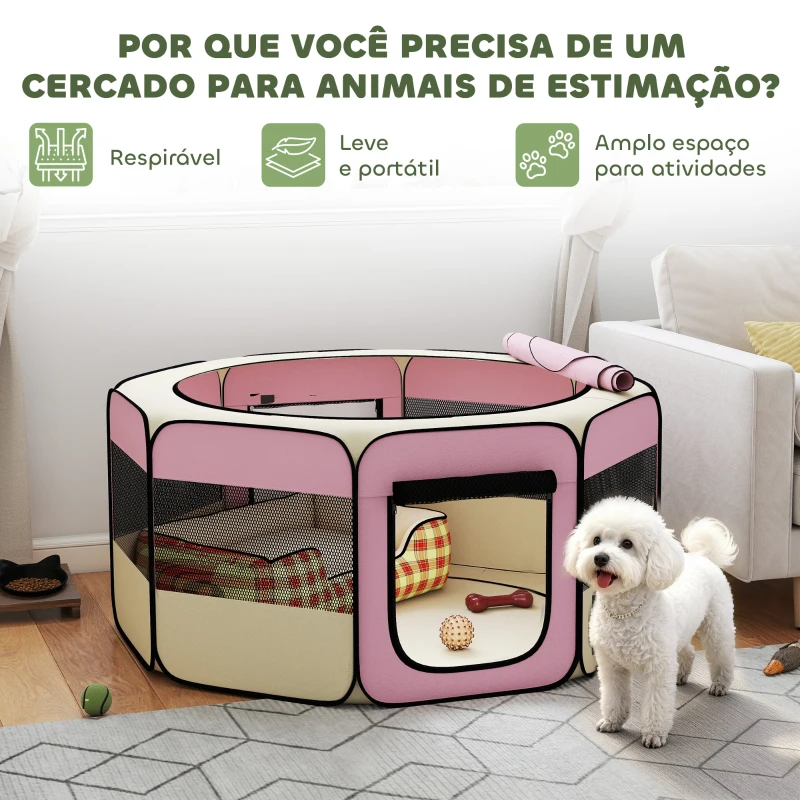 PawHut Parque Dobrável para Cães e Gatos Cercado Portátil para Animais Pequenos em Tecido Oxford Impermeável com 2 Portas Ø120x58 cm Rosa