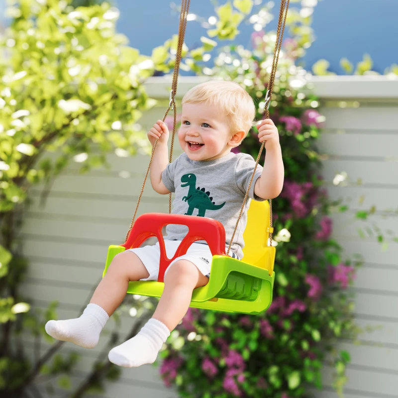 Outsunny 3 in 1 Detachable Kids Swing Seat with Safety Belt, Adjustable Rope for Indoor, Outdoor, Playground, Garden, Green