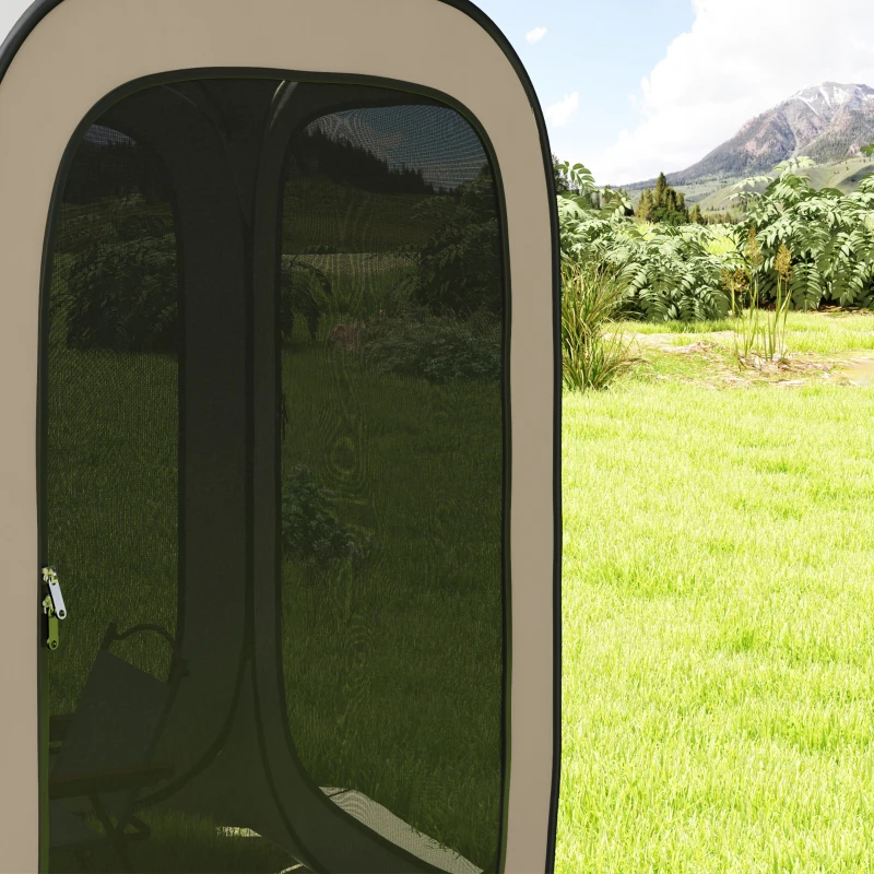Outsunny cort pop-up pentru camping, portabil, protecție UPF50+, laterale cu plasă, sârmă de oțel, Khaki