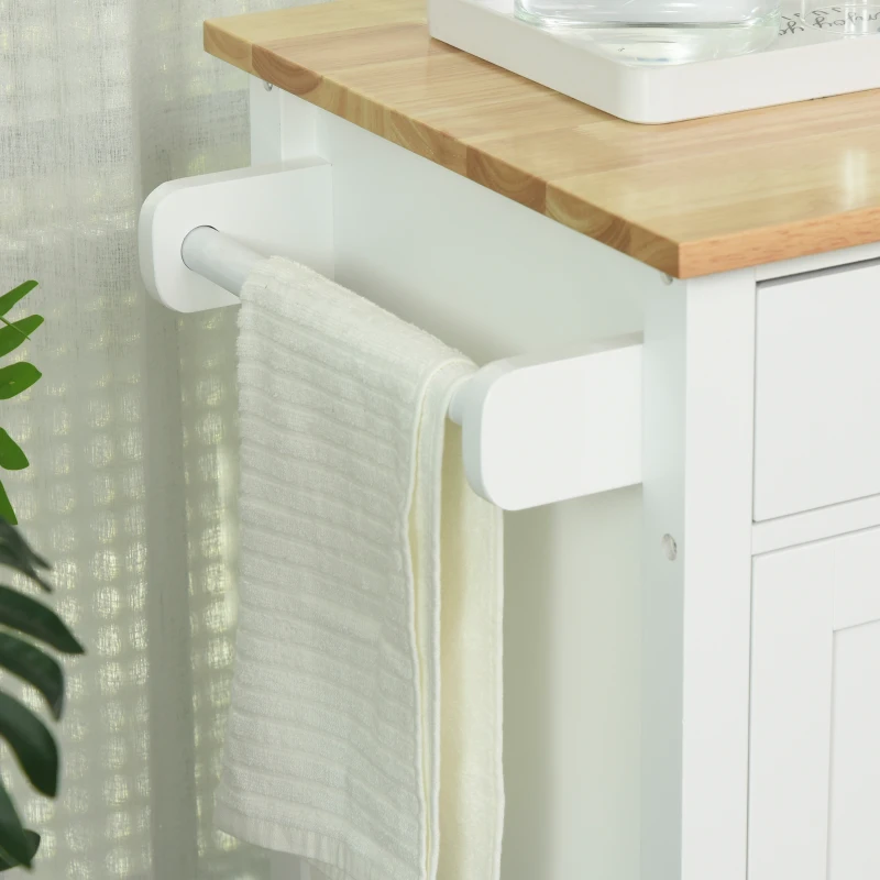 Homcom carucior bucatarie cu 4 roți, 3 rafturi, pentru bucătărie si sufragerie,107×48×89 cm, din MDF, Lemn de cauciucalba, alb(m-8)