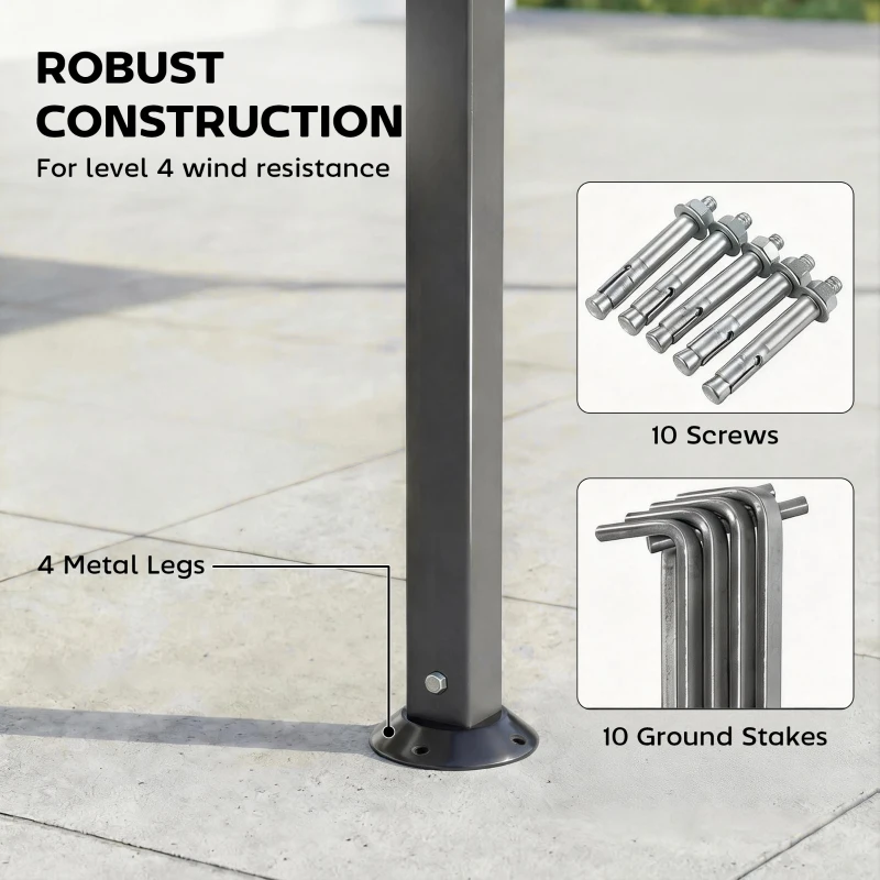 Outsunny Pavillon 3,2x3,2 m Stabil Winterfest Gartenpavillon mit ausziehbaren Dachüberstand, Doppeldach Dunkelgrau