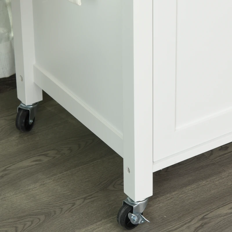 Homcom carucior bucatarie cu 4 roți, 3 rafturi, pentru bucătărie si sufragerie,107×48×89 cm, din MDF, Lemn de cauciucalba, alb(m-10)