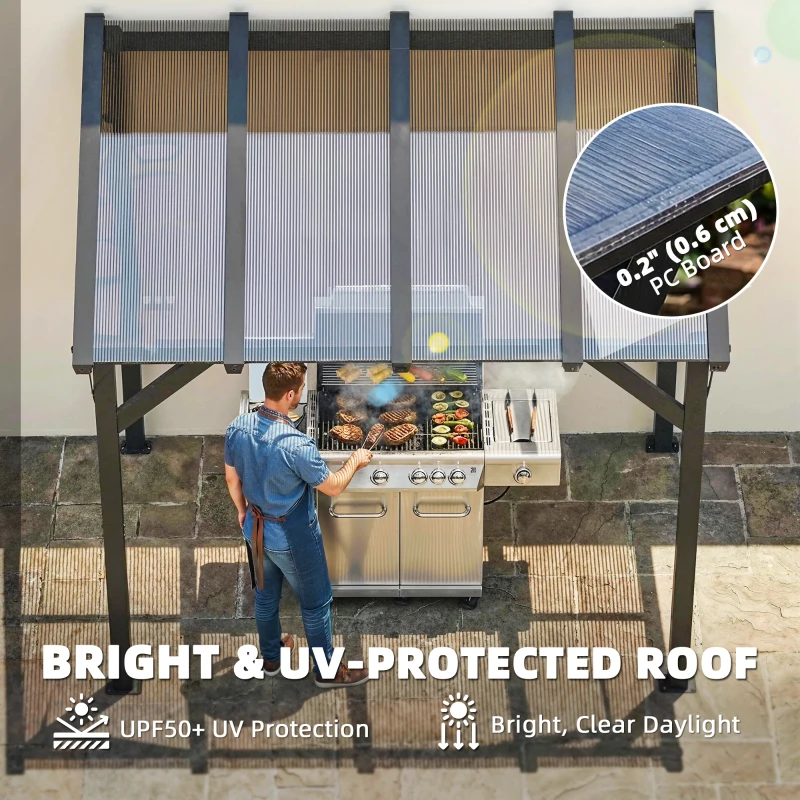 Outsunny Grillpaviljoen 2,44 x 1,48 m Tuinpaviljoen met Schuin Dak, Tuinluifel met UV-bescherming 50+ Donkergrijs