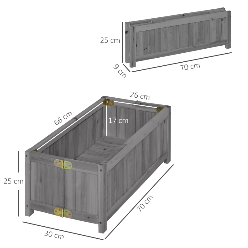 Outsunny Floreira de Madeira Dobrável Floreira Elevada para Cultivo de Vegetais e Flores no Pátio Varanda Terraço 70x30x25 cm Cinzento
