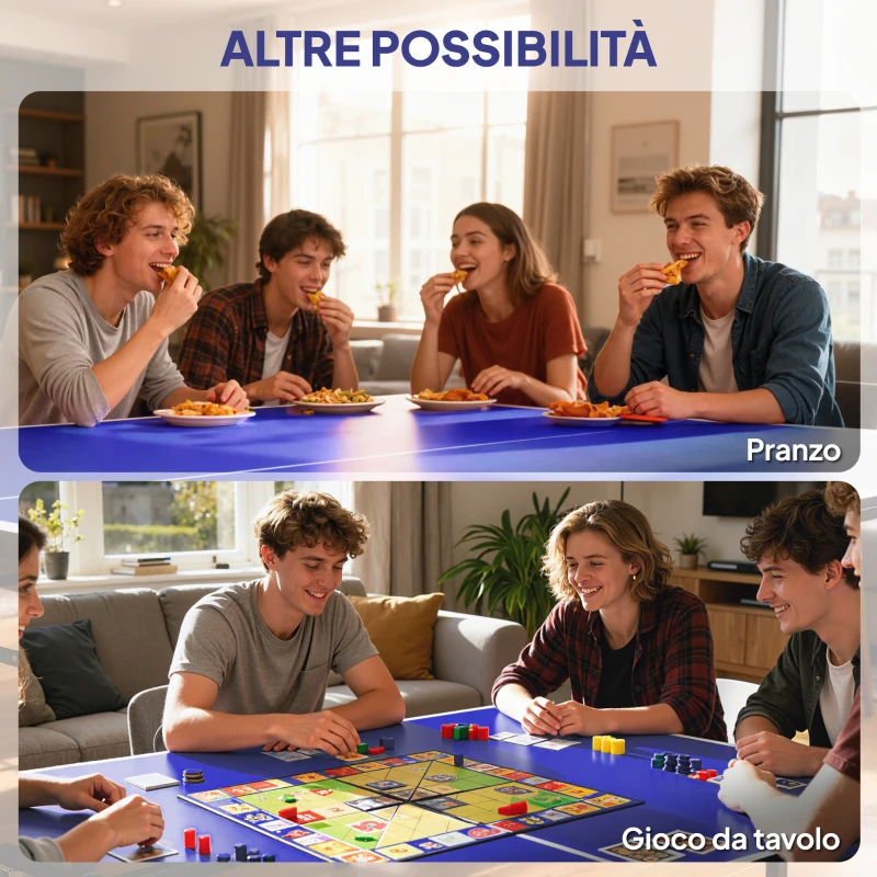 SPORTNOW Tavolo da Ping Pong Pieghevole per Interni con Ruote Girevoli, Rete, Racchette e Palline, Blu