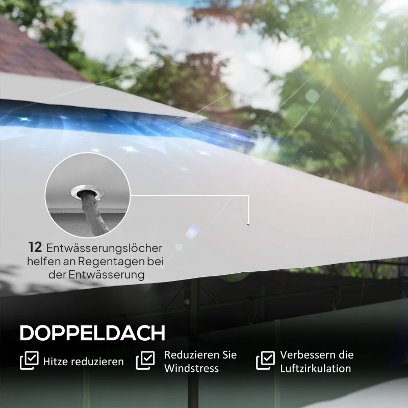 Outsunny tuinpaviljoen 3x4 m met afneembare gordijnen, dubbel dak en metalen frame, Donkergrijs