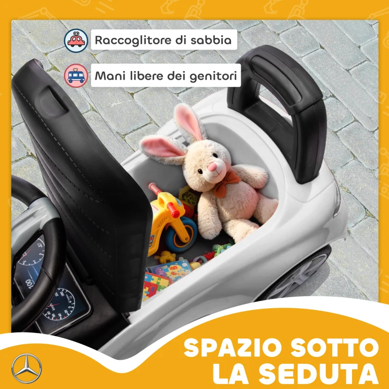 AIYAPLAY Macchina per Bambini Licenza Mercedes Benz con Clacson e Spazio Portaoggetti, 65x28x39 cm, Bianco