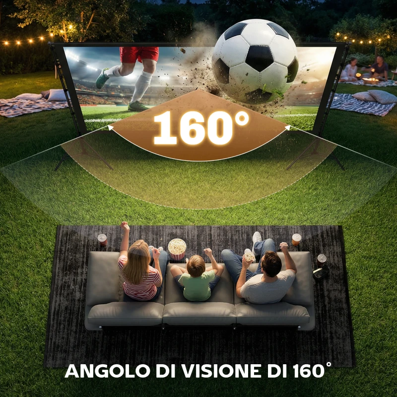 HOMCOM Telo per Proiettore 100" 16:9 HD 4K/8K, Angolo di Visione 160°, Doppia Facciata e Treppiedi Pieghevoli, Bianco