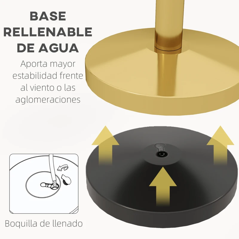 HOMCOM Juego de 2 Postes Separadores de Acero Inoxidable con Cuerda de Terciopelo Roja de 1,5 m y Base Rellenable Dorado