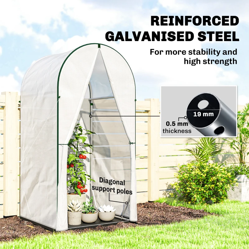 Outsunny Mini Greenhouse, Portable Green House with Roll-Up Door, PE Base, Small Greenhouse, 100 x 100 x 195 cm, White