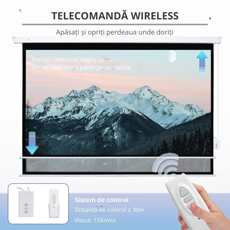 Homcom Ecran Proiector 100” – Montaj Pe Perete sau Tavan
