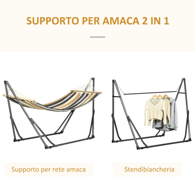 Outsunny Amaca Autoportante con Supporto Pieghevole, Lettino in Cotone e Struttura in Acciaio, Grigio
