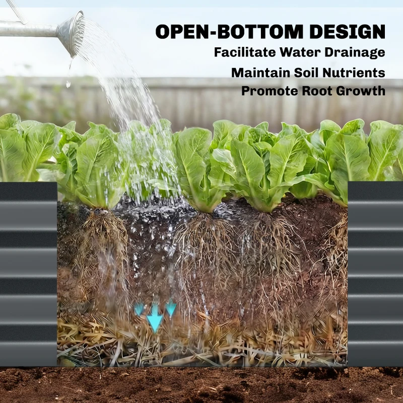 Outsunny Potager surélevé avec treillis pour plantes grimpantes et fond ouvert en métal, 220x110x150 cm, Gris foncé