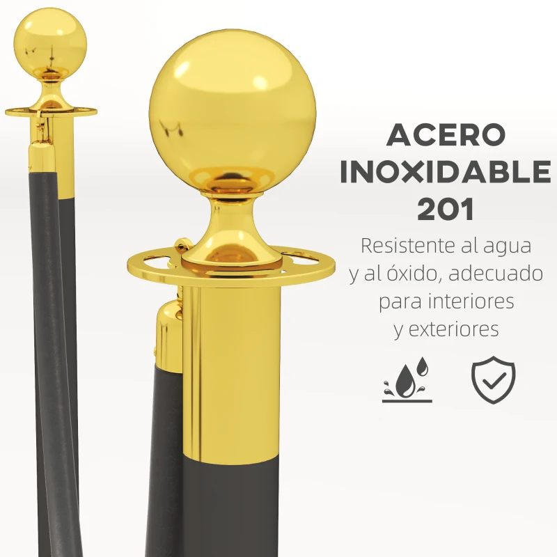 HOMCOM Postes Separadores de Acero Inoxidable de 2 Piezas 96 cm de Altura Base Rellenable 2 Cuerdas de Terciopelo Negro