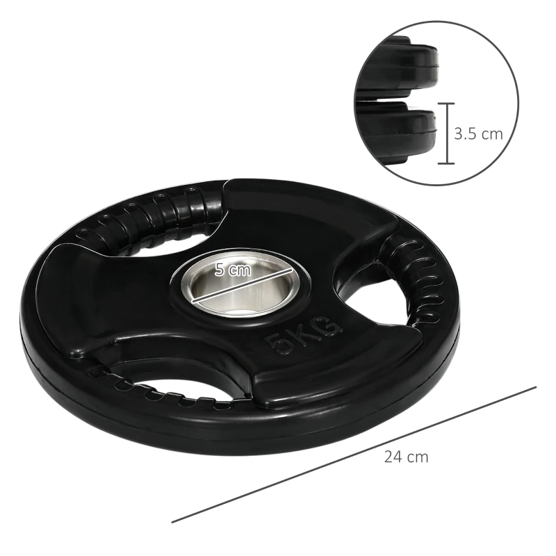 SPORTNOW Discuri de greutate, plăci 2 x 5 kg, cu trei mânere, orificiu Ø 5 cm, acoperire din cauciuc, negru