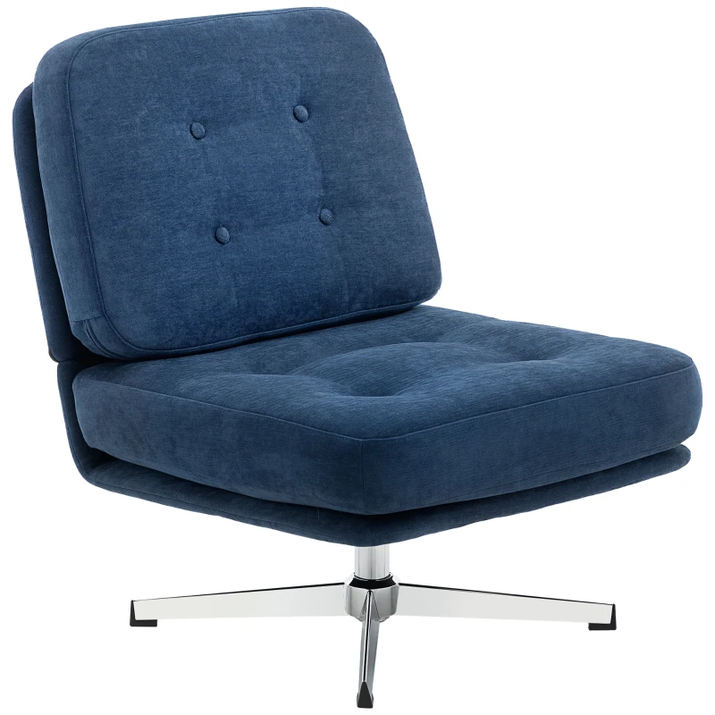 HOMCOM Sillón Giratorio Tapizado en Chenilla con Patas Metálicas, Azul Oscuro