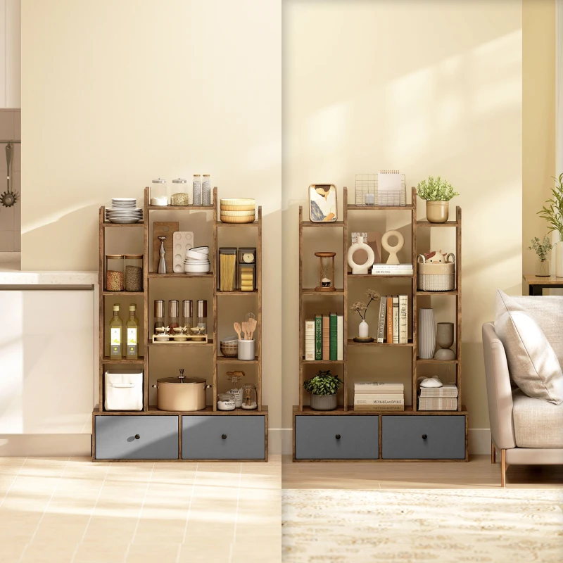 HOMCOM 12 Shelf Storage Unit, with Drawers - Brown