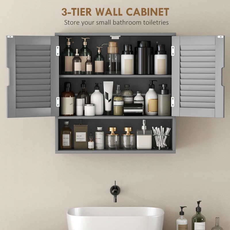 HOMCOM Bathroom Cabinet, Wall Mounted Storage Cabinet with Adjustable Shelves, 60 x 20 x 60 cm, Grey