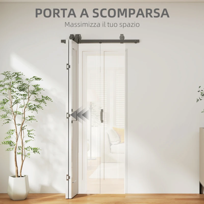 HOMCOM Porta Scorrevole a Libro Pieghevole a Portafoglio con Superficie Verniciabile, 70x210 cm, Bianco