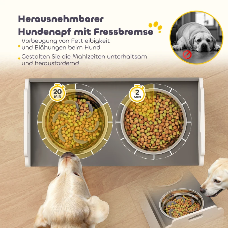 PawHut Hundenapf erhöht Futternapf mit Aufbewahrungsschrank, 2 Schüsseln mit Anti-Rutsch-Ringe, 60 x 30 x 35,5 cm, Weiß
