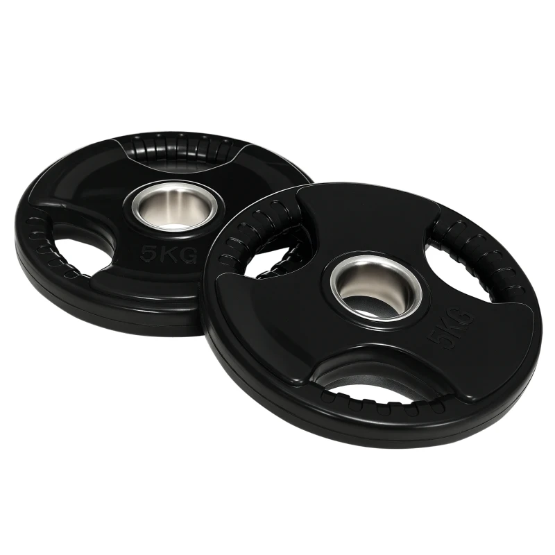SPORTNOW Dischi peso, piastre 2 x 5 kg, a tre maniglie con fori Ø 50 mm, rivestimento in gomma, nero