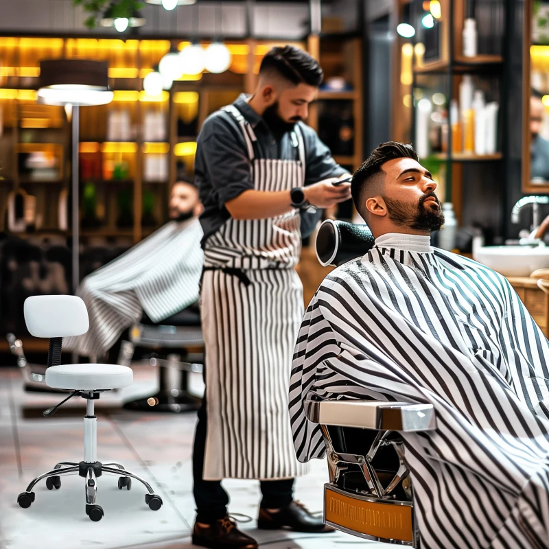 HOMCOM Taburete Giratorio con Respaldo y Ruedas Altura Regulable para Salones de Belleza Estudio de Tatuajes Blanco