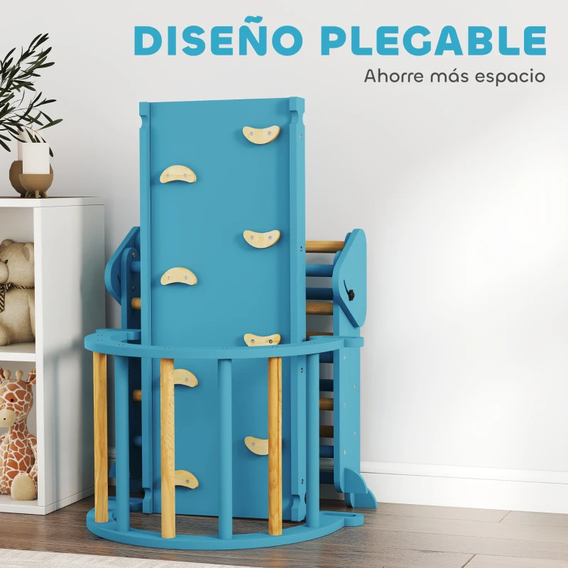 AIYAPLAY 7 en 1 Triángulo de Escalada Montessori de Madera Plegable con Arco y Rampa para Niños de 18-48 Meses 188x70 cm Azul