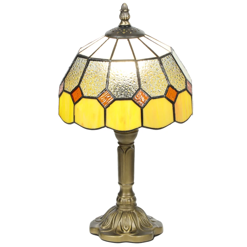 HOMCOM Handmade Art Deco Glass Table Lamp - White/Orange