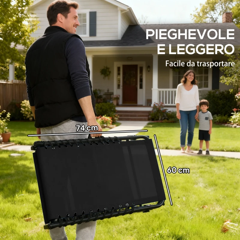 Outsunny Lettino Prendisole in Acciaio e Tessuto Traspirante con Schienale Reclinabile, 189x58x30 cm, Nero