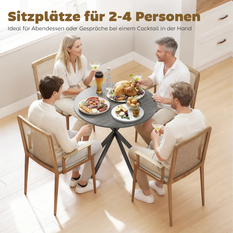 HOMCOM Runder Küchentisch, 80 cm, kompakte Tischplatte, Spanplatte, Metall, Grau