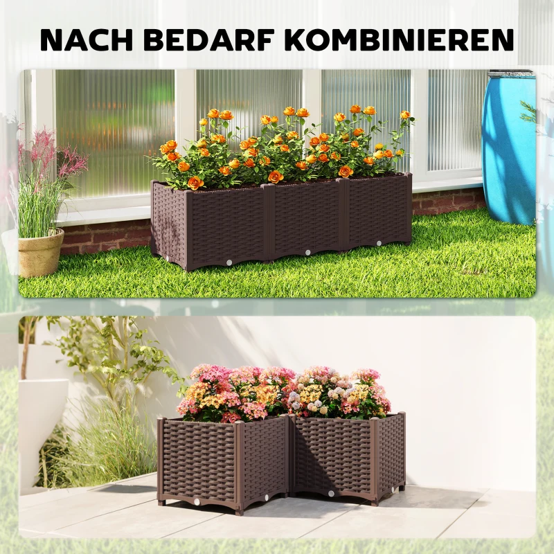 Outsunny Hoogbed Kunststof, modulair plantenbed met zelfbewateringssysteem 120 x 40 x 37 cm Bruin