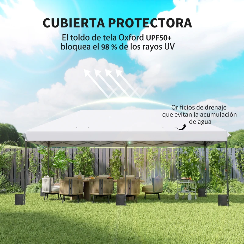 Outsunny Carpa Plegable 6x3 m Pop-up Altura Ajustable 3 Niveles UPF50+ Bloqueo Central Sacos de Arena Bolsa con Ruedas Plateado