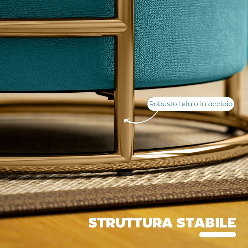 HOMCOM Pouf Contenitore Rotondo in Velluto con Vano da 24L e Coperchio Rimovibile, Ø42x39 cm, Verde