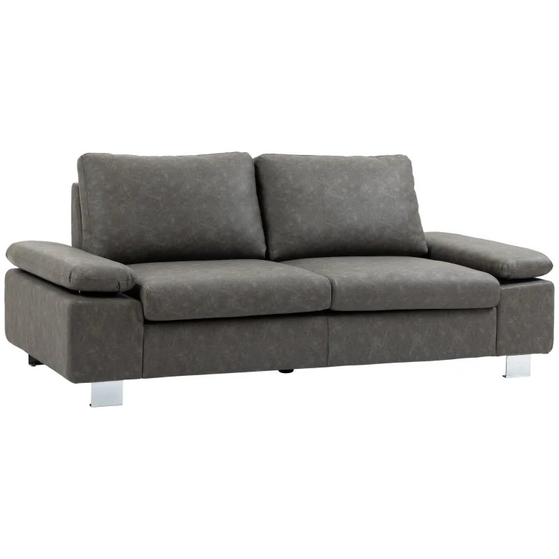 HOMCOM Divano 3 Posti Reclinabile e Imbottito con Braccioli Regolabili, in PU, Legno e Metallo, 200x88x86 cm, Grigio