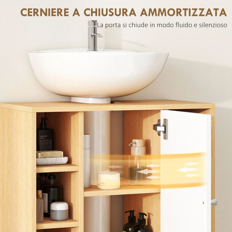 HOMCOM Mobile Sottolavabo Bagno con Armadietto a 2 Ante Soft-Close e 6 Ripiani Aperti, 60x33x57cm, Bianco