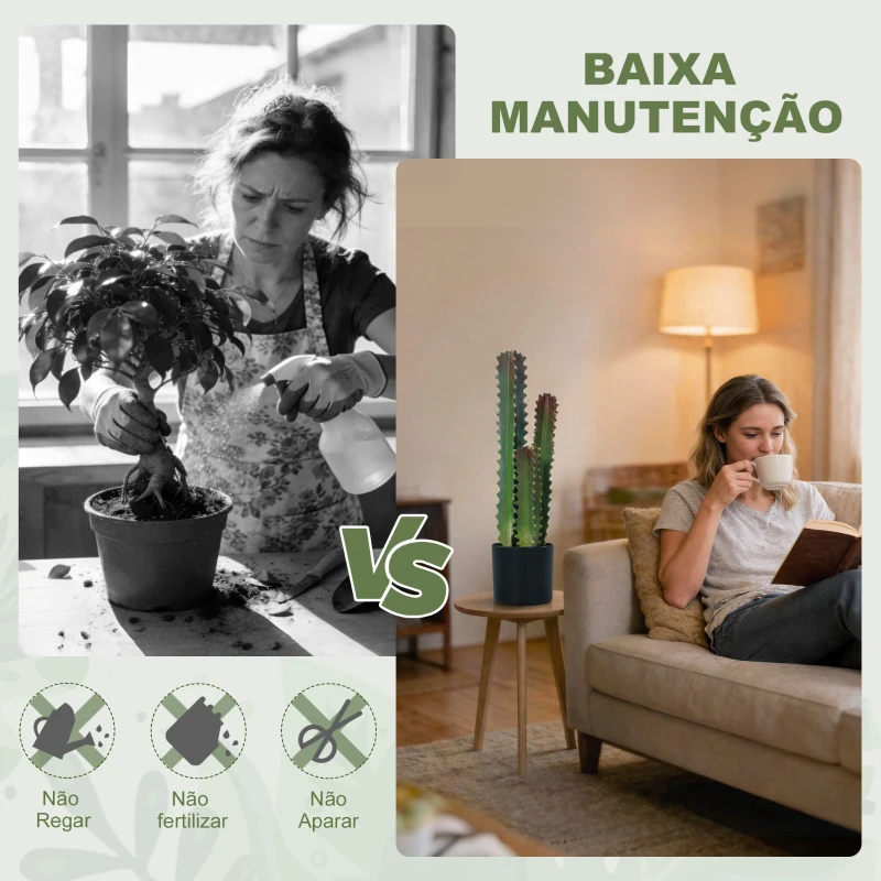 HOMCOM Cato Artificial 66 cm Planta Artificial Decorativa com Vaso e 3 Folhas para Decoração de Interiores Verde