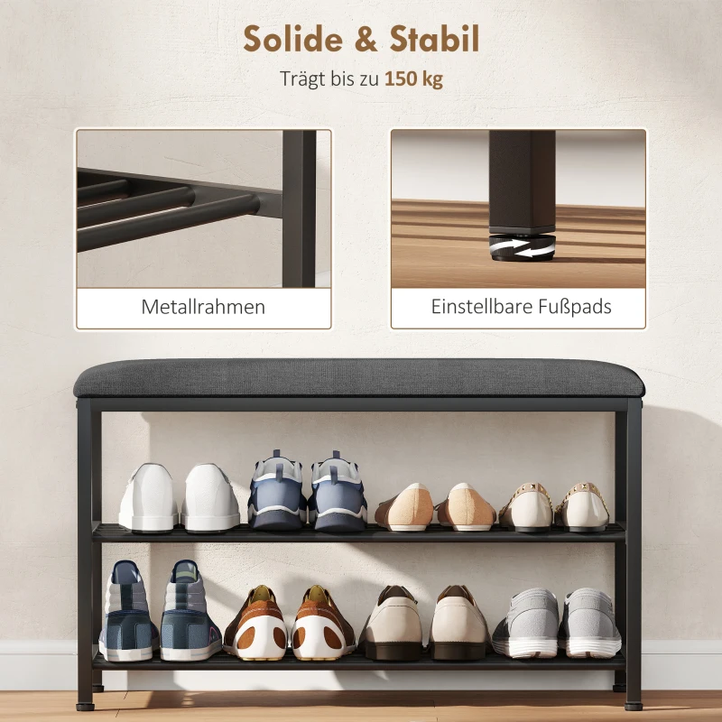 HOMCOM Schuhbank mit Sitzfläche, Sitzbank mit Stauraum, Schuhregal mit 2 offene Fächer, Sitzbank 81 x 31 x 50 cm Schwarz