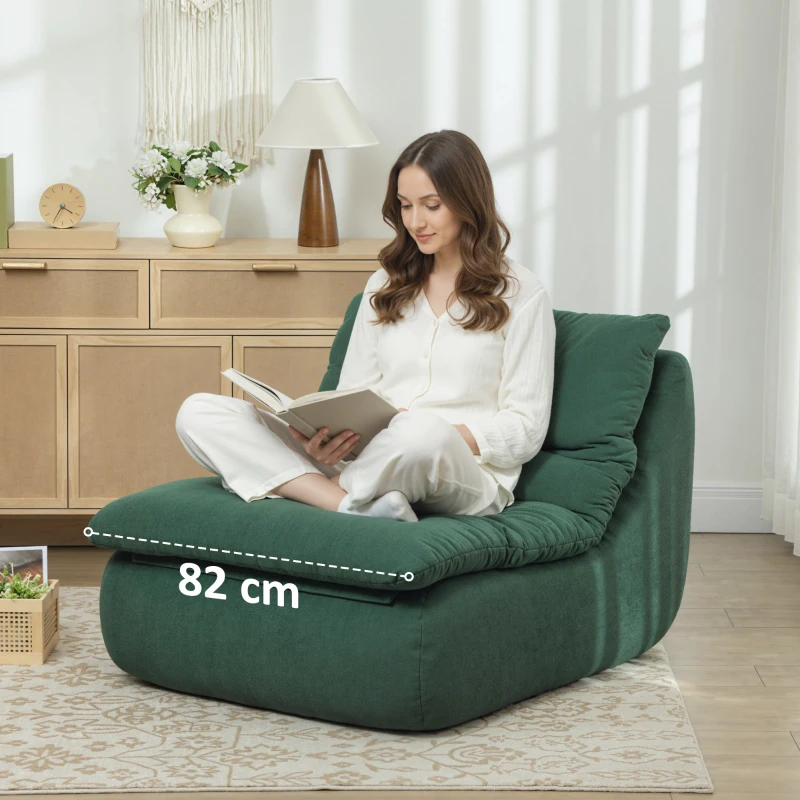 HOMCOM Sedia da Terra Moderna e Imbottita in Tessuto Effetto Velluto Verde e Schiuma, 82x103x75 cm