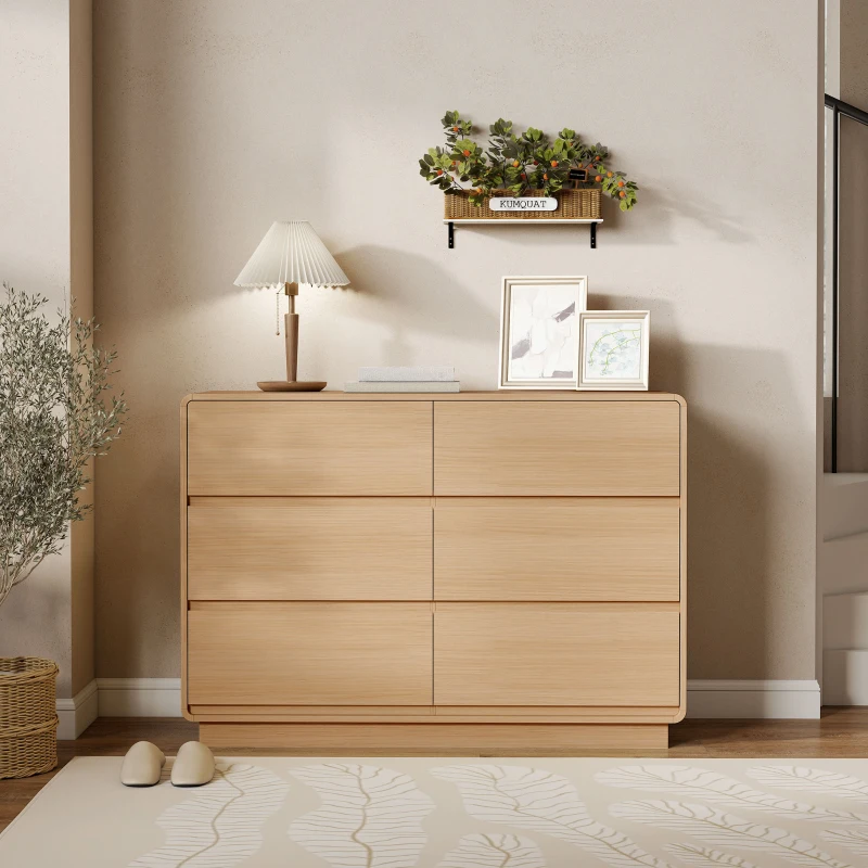 HOMCOM Aparador con 6 Cajones Bordes Redondeados para Salón Cocina Entrada Oficina 120x38x86 cm Natural
