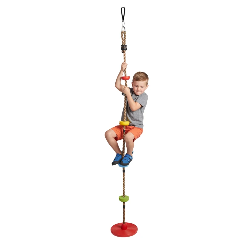 AIYAPLAY Corda de Escalada Kit de Balanço para Crianças com Apoios para os Pés e Assento em Disco Circuito de Obstáculos para Jardim Vermelho