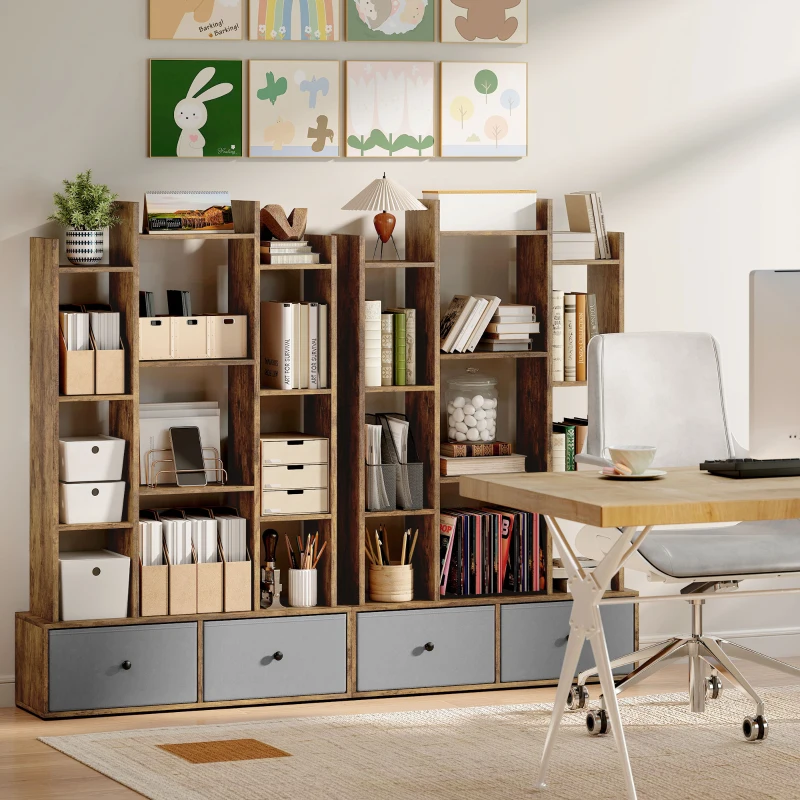 HOMCOM 12 Shelf Storage Unit, with Drawers - Brown